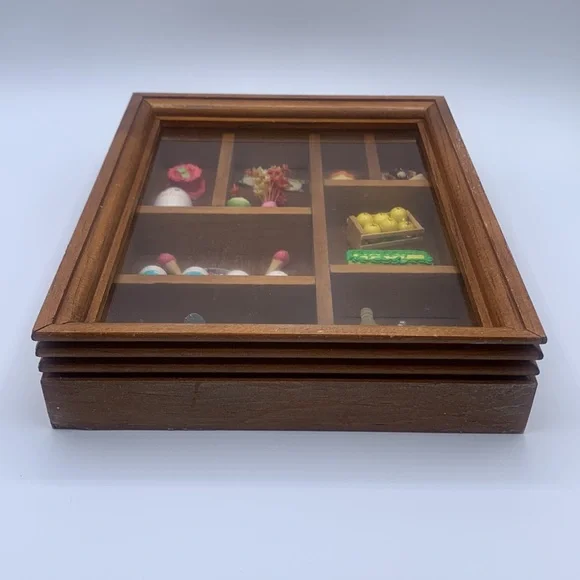 Vintage Happy Birthday Shadow Box Miniature Cake Ice Cream Canisters Fruit
